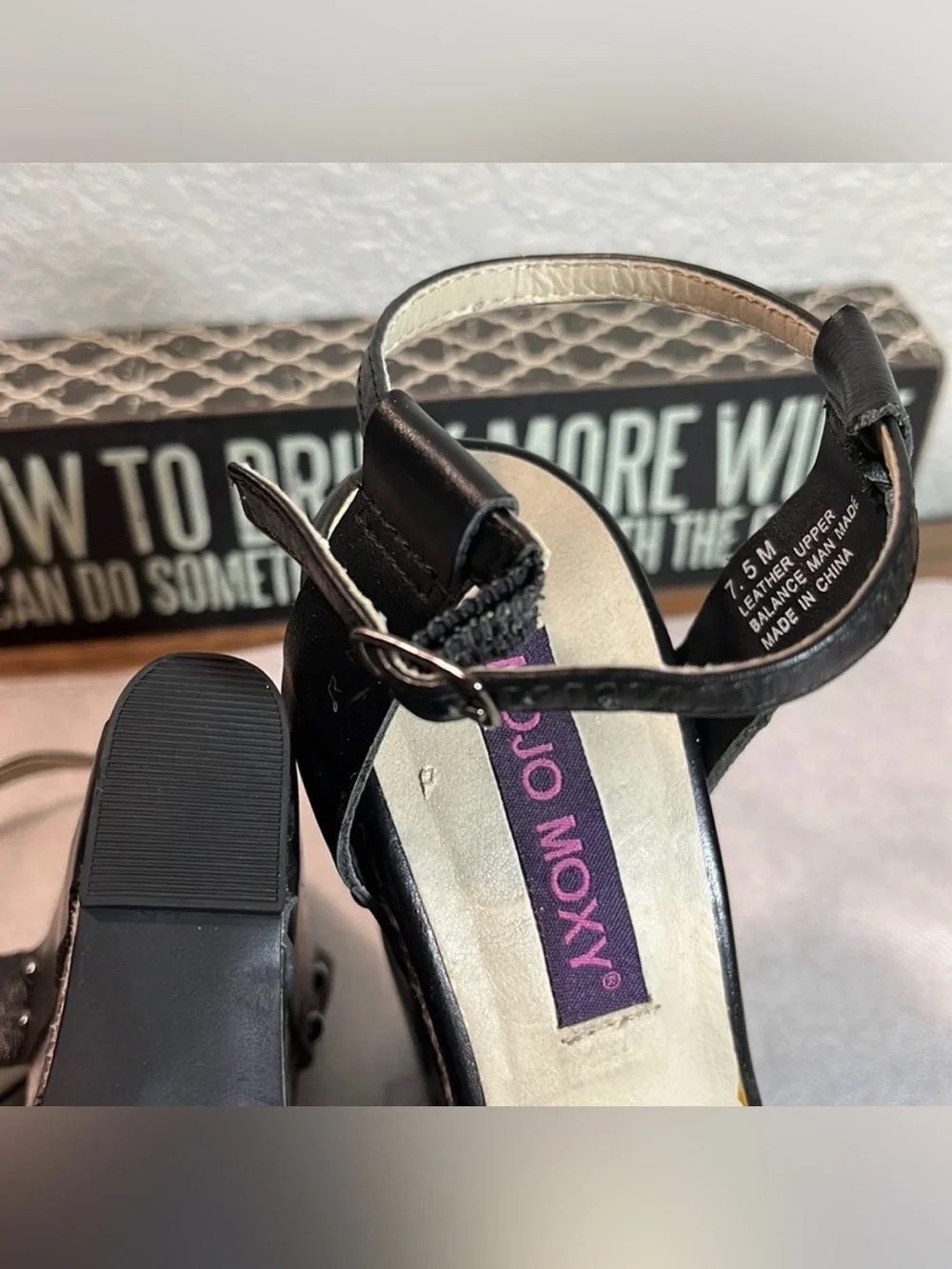 Mojo Moxy Sonny Python Snake Print Wedge Sandals Black Leather Bow Womens 7.5